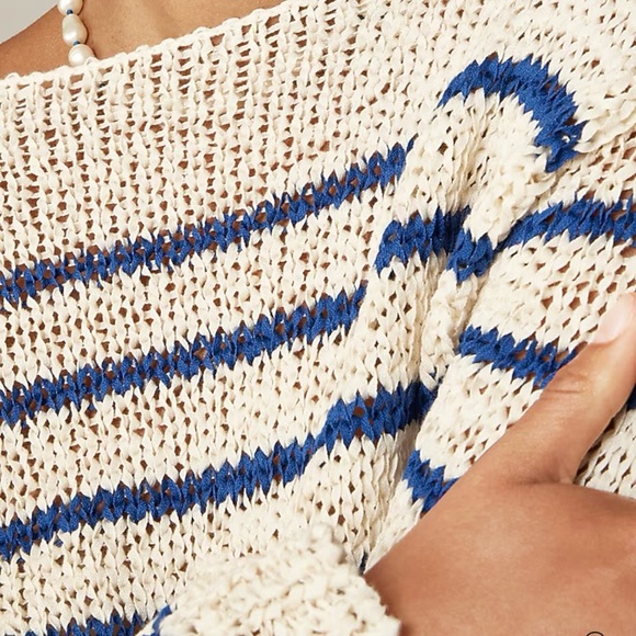 J. Crew Blue & Cream Montauk Pullover Striped Sweater medium - Picture 4 of 8